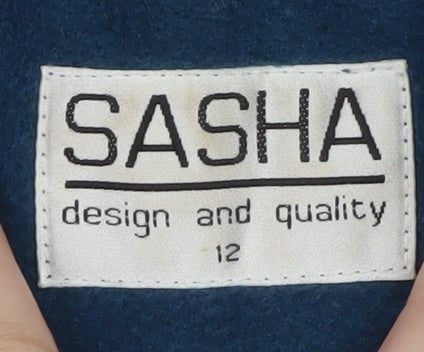 Sasha Women Blue Wool Blend Short Button Jacket Size 12