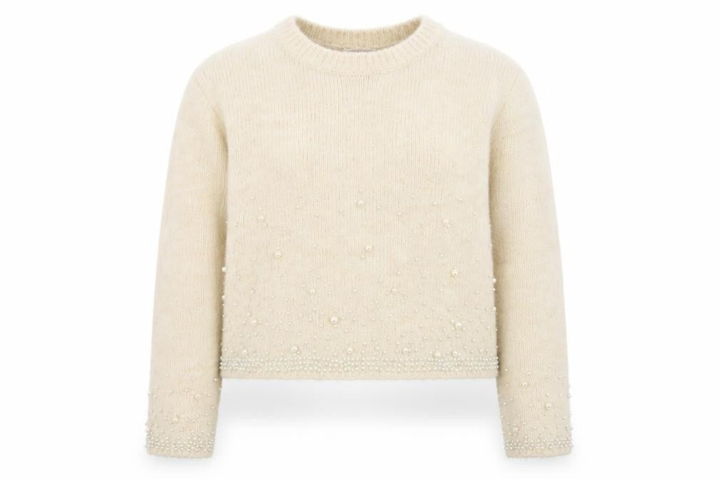 Savida Womens Beige Beaded Knit Pullover Jumper Size 16