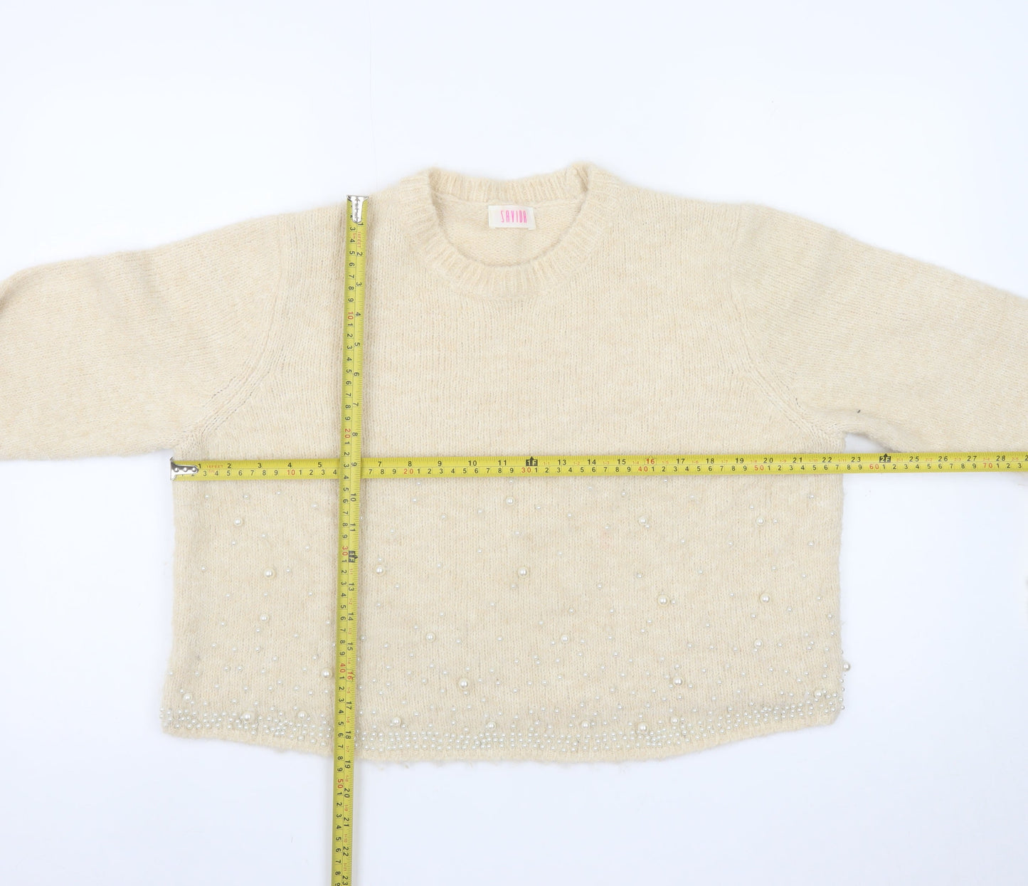 Savida Womens Beige Beaded Knit Pullover Jumper Size 16