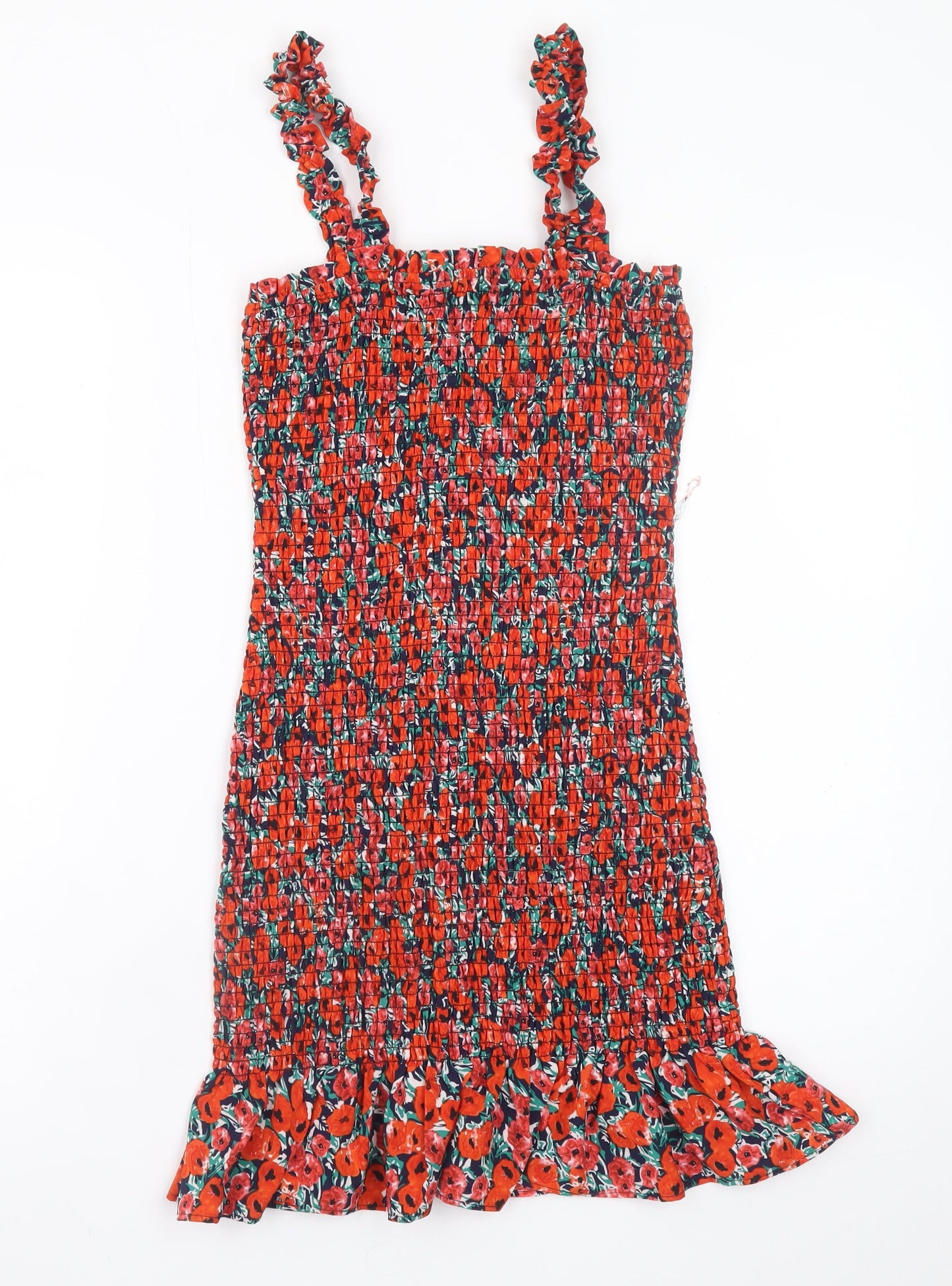 Brave Soul Women's Red Floral Bodycon Ruffle Mini Dress XS