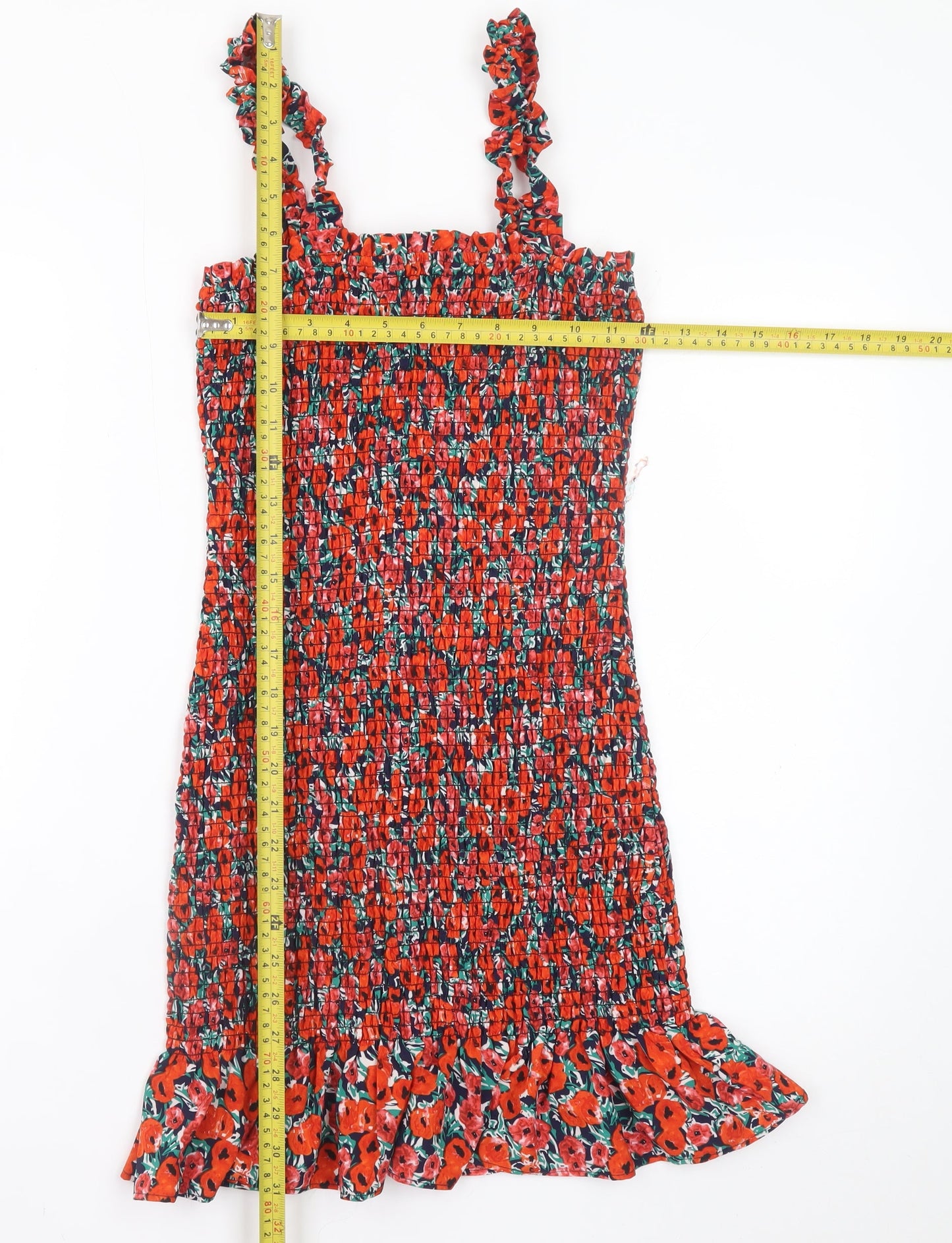 Brave Soul Women's Red Floral Bodycon Ruffle Mini Dress XS