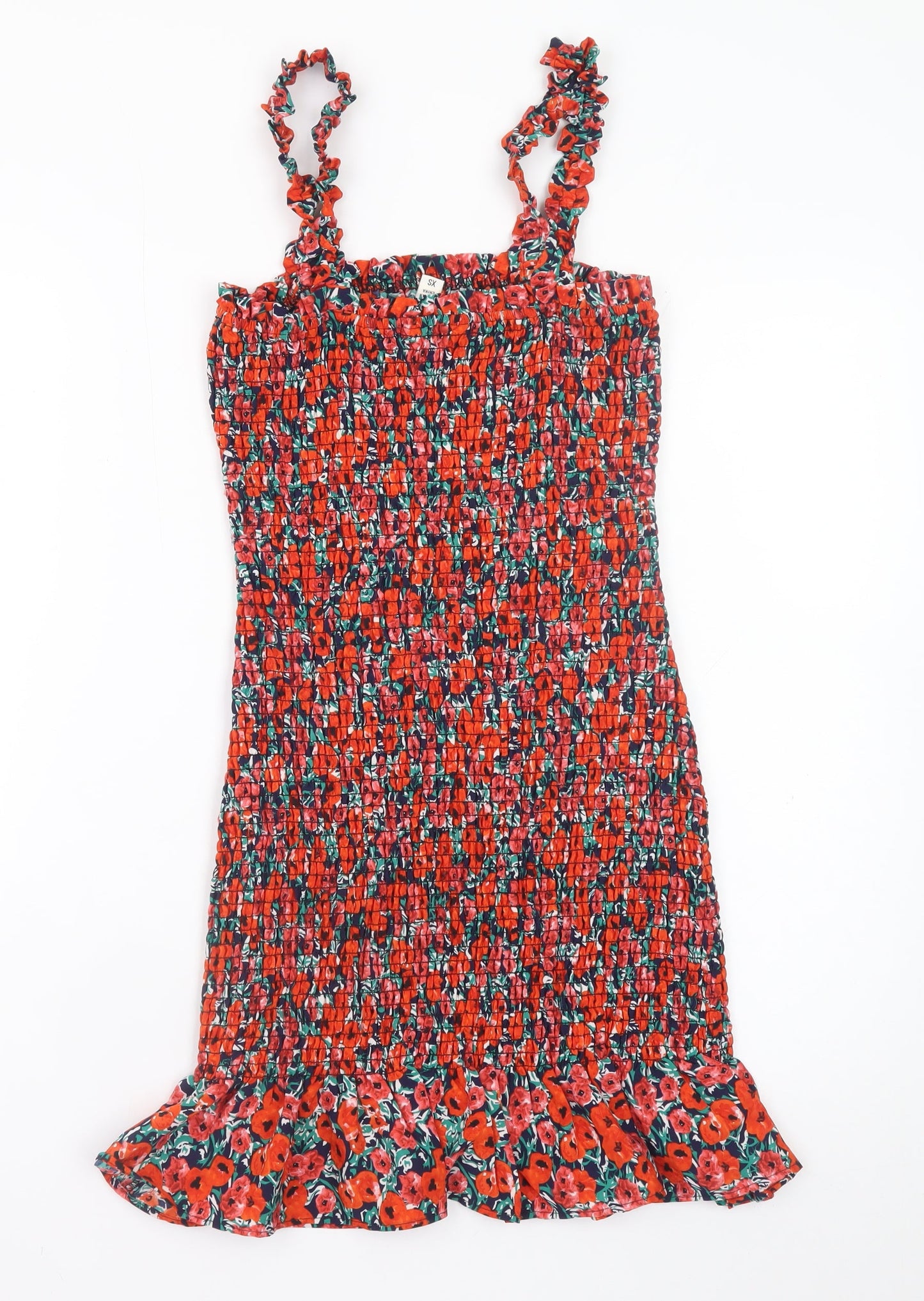 Brave Soul Women's Red Floral Bodycon Ruffle Mini Dress XS
