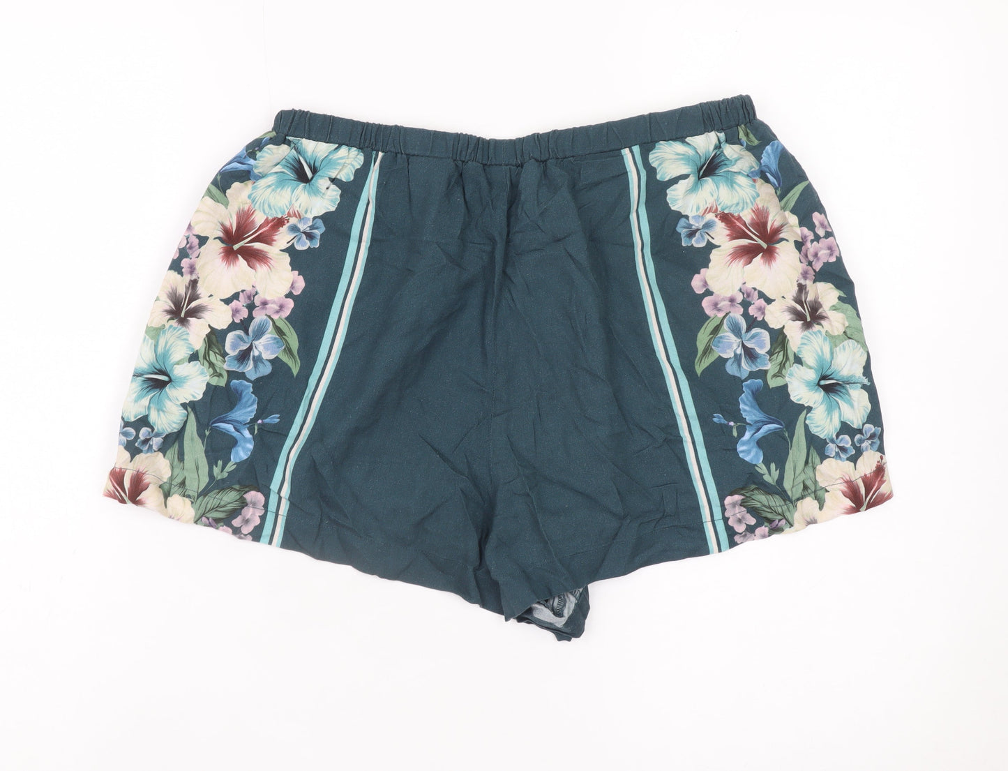 Next Women’s Blue Floral Pull-On Shorts Linen Viscose UK 14P