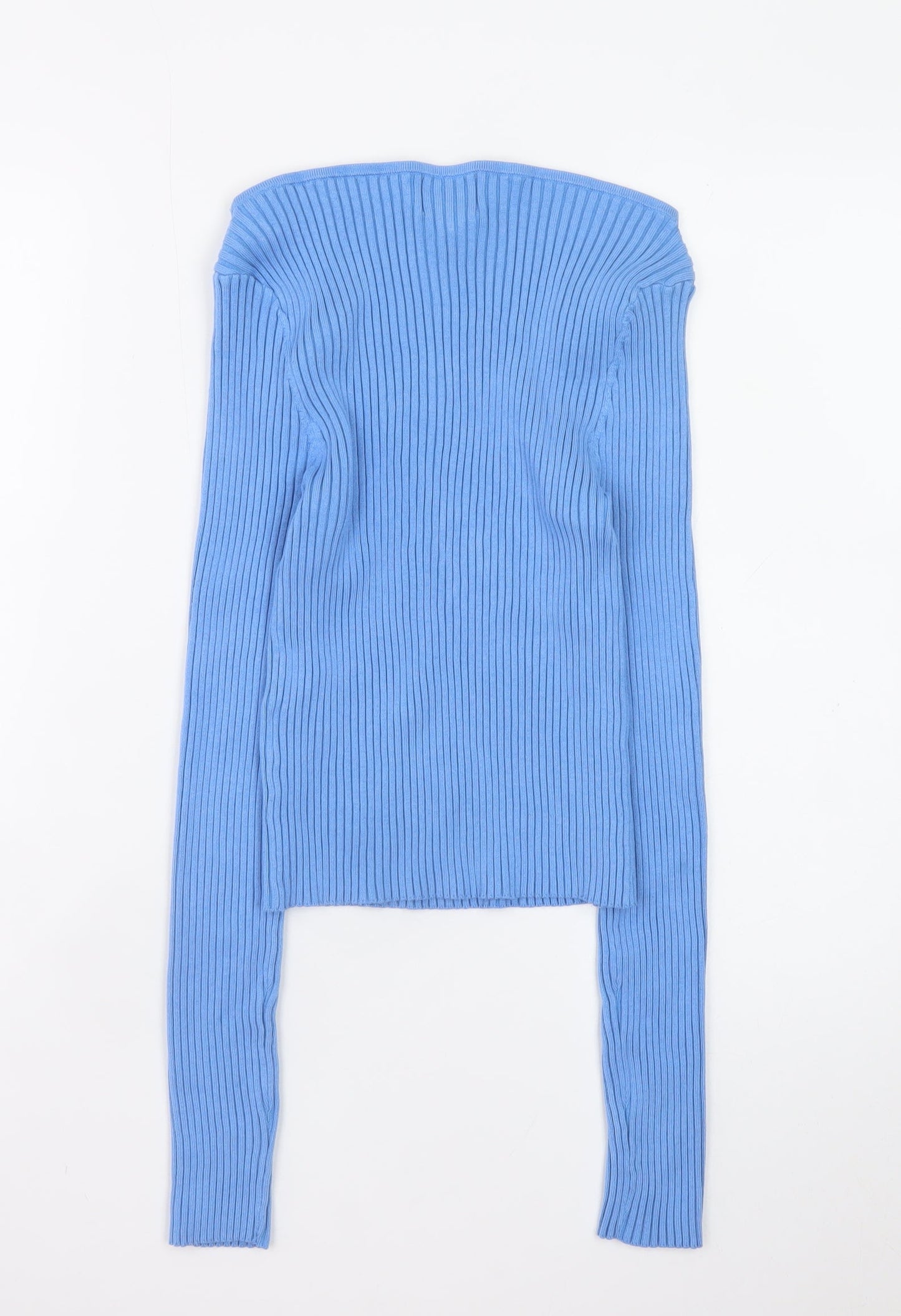H&M Womens Blue Boat Neck Ribbed Knit Slim Fit Pullover Jumper Size 12