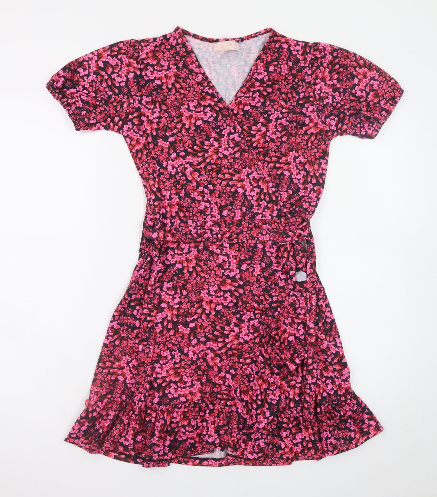 Lipsy Girls Multicoloured Floral Wrap Dress 11-12 Years Short Sleeve