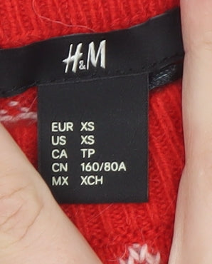 H&M Women Red Fair Isle Alpaca Blend Winter Jumper XS