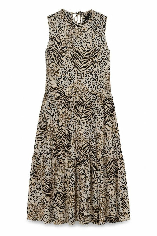 New Look Women Beige Animal Print Midi A-Line Sleeveless Dress Size 12