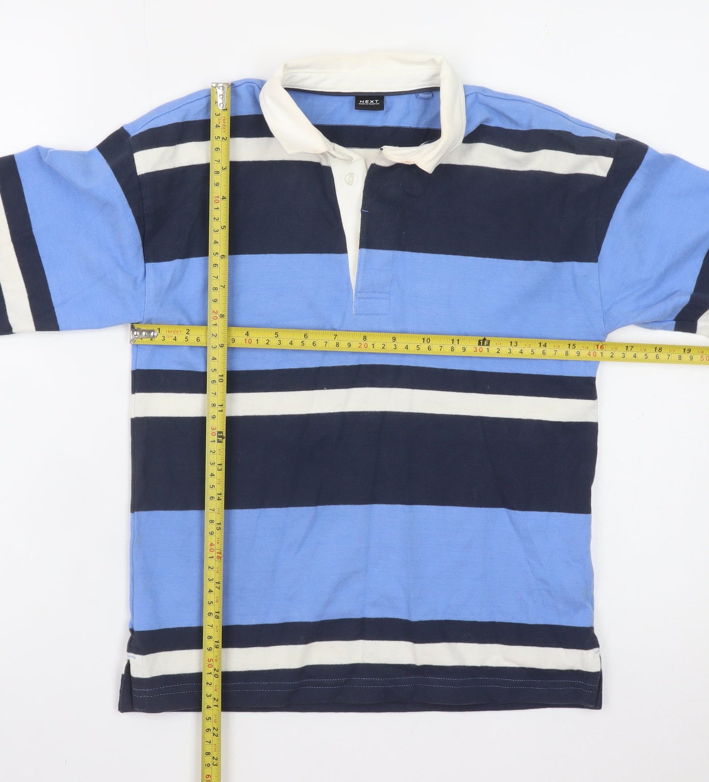 Next Boys Blue Striped Long Sleeve Rugby Polo Shirt 9 Years 100% Cotton