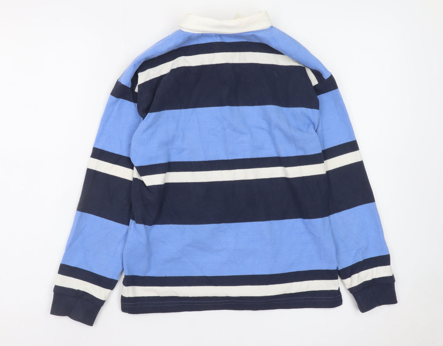 Next Boys Blue Striped Long Sleeve Rugby Polo Shirt 9 Years 100% Cotton