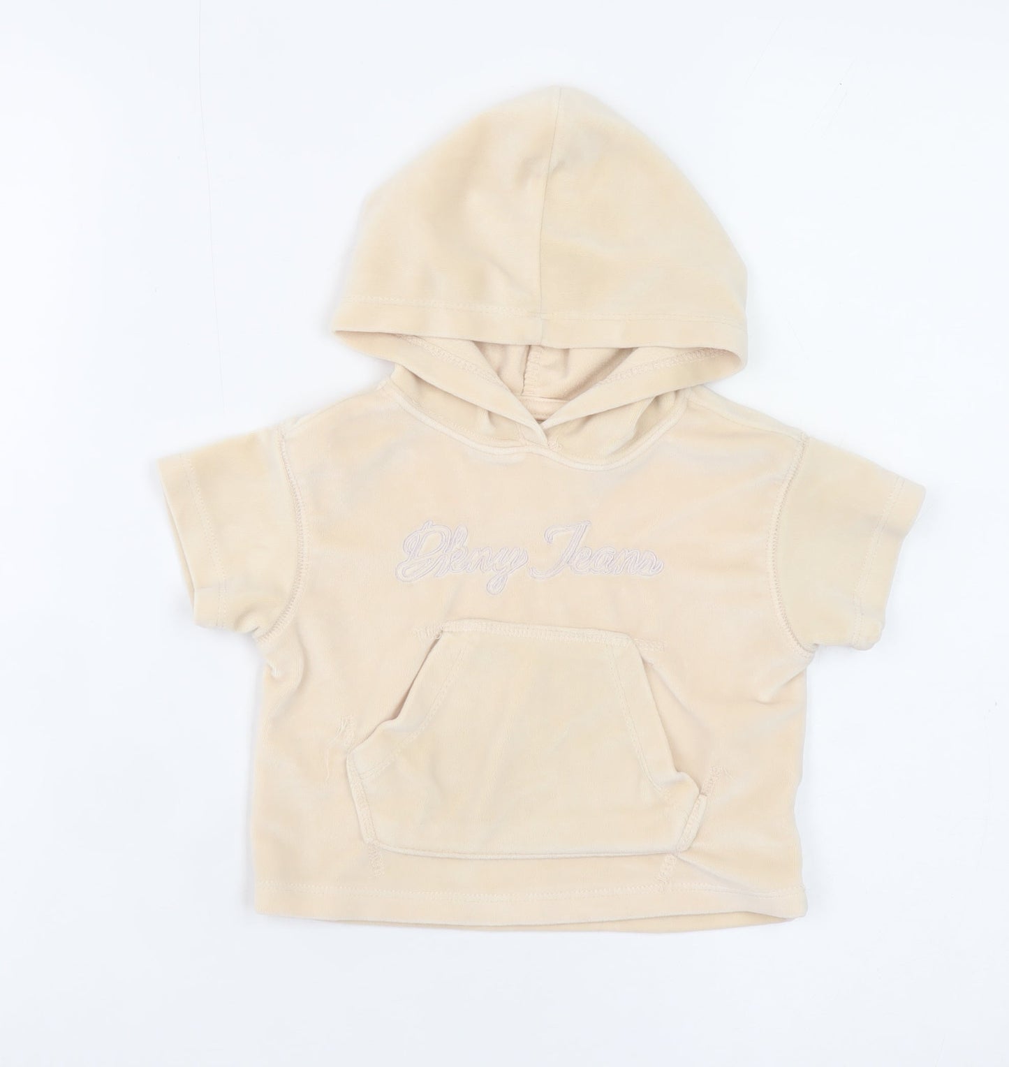 DKNY Jeans Girls Beige Hooded Short Sleeve Casual Top 12 Months Polyester Blend