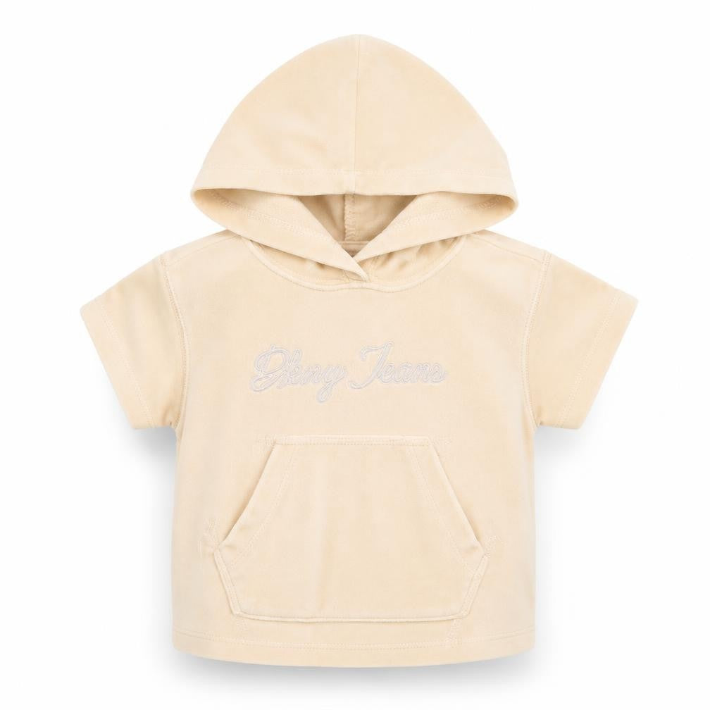 DKNY Jeans Girls Beige Hooded Short Sleeve Casual Top 12 Months Polyester Blend