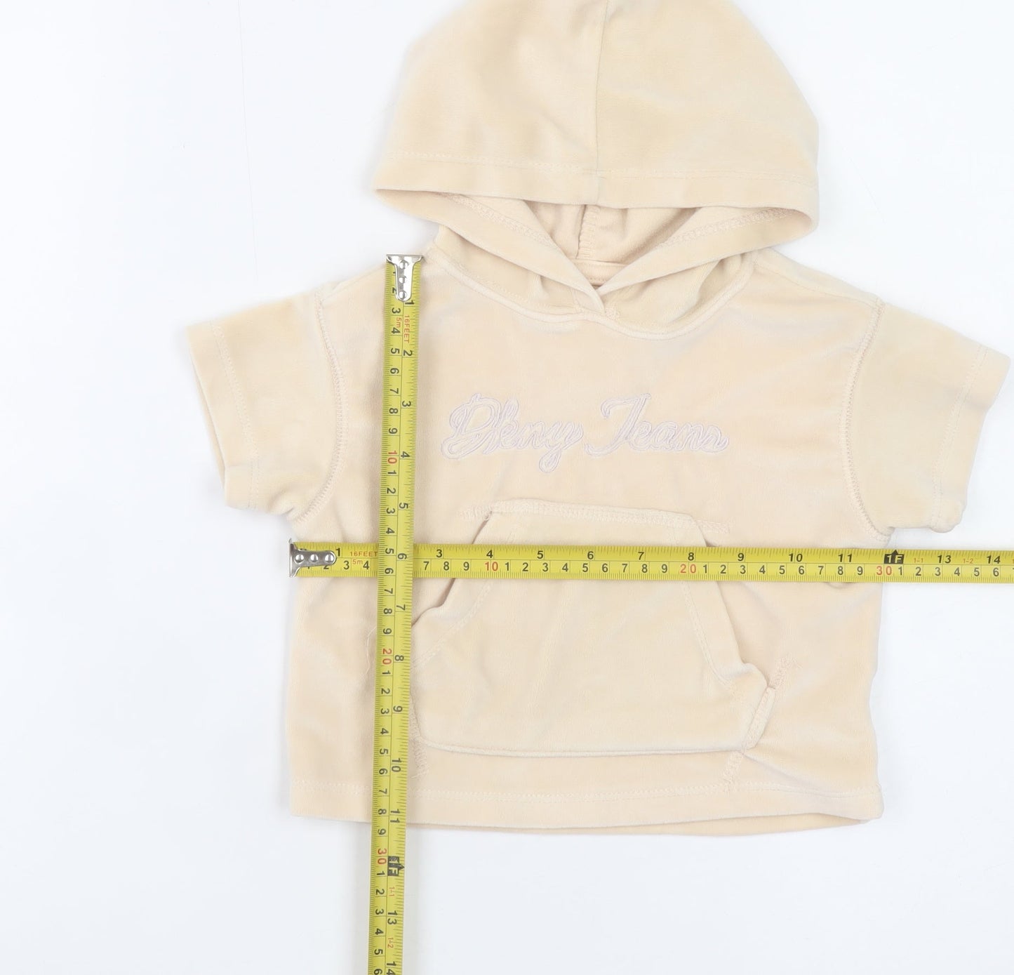 DKNY Jeans Girls Beige Hooded Short Sleeve Casual Top 12 Months Polyester Blend