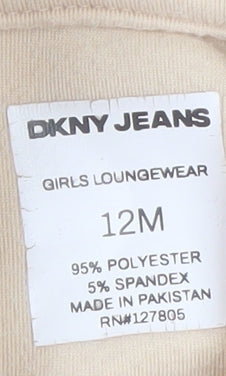 DKNY Jeans Girls Beige Hooded Short Sleeve Casual Top 12 Months Polyester Blend