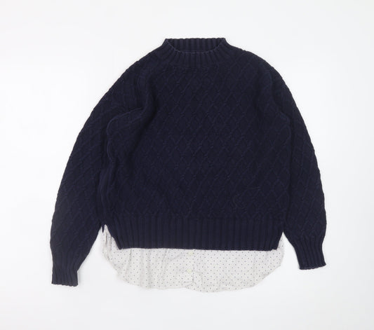 Next Women Blue Cable-Knit Cotton Jumper Size 10 Petite