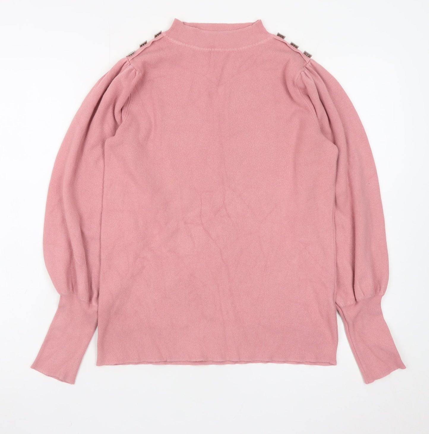 Naoise Womens Pink Mock Neck Button Shoulder Jumper Size S