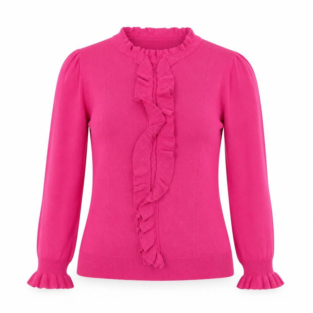 Gallery Women’s Pink Ruffle Neck Long Sleeve Pullover Jumper Size 12