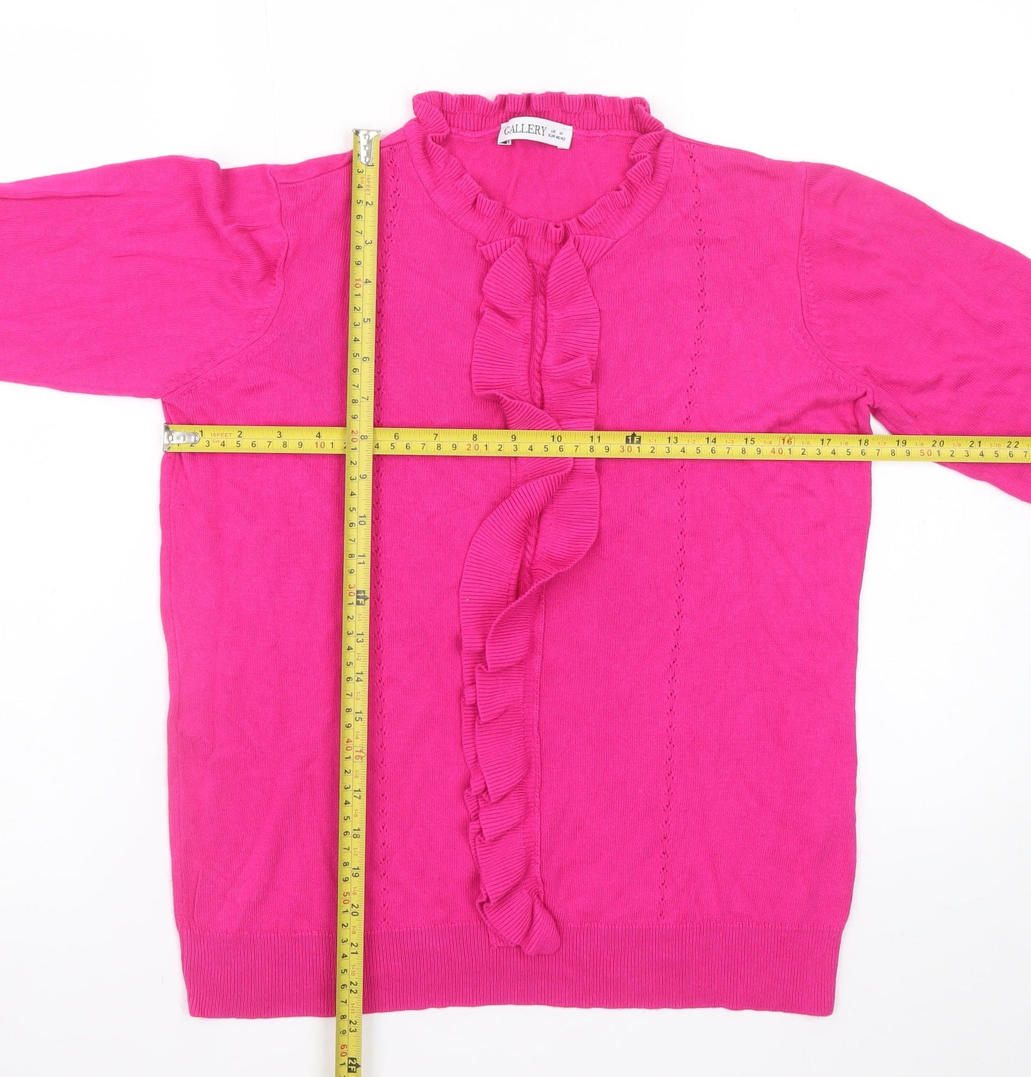 Gallery Women’s Pink Ruffle Neck Long Sleeve Pullover Jumper Size 12