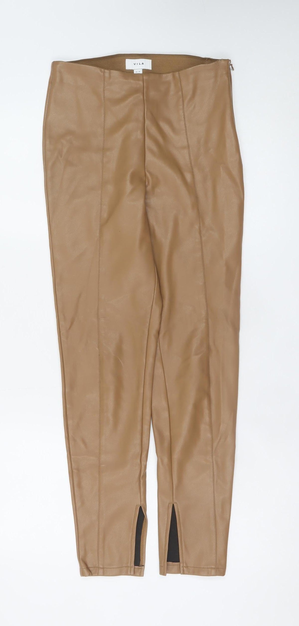 Vila Women’s Beige Faux Leather Skinny Leggings Size 6