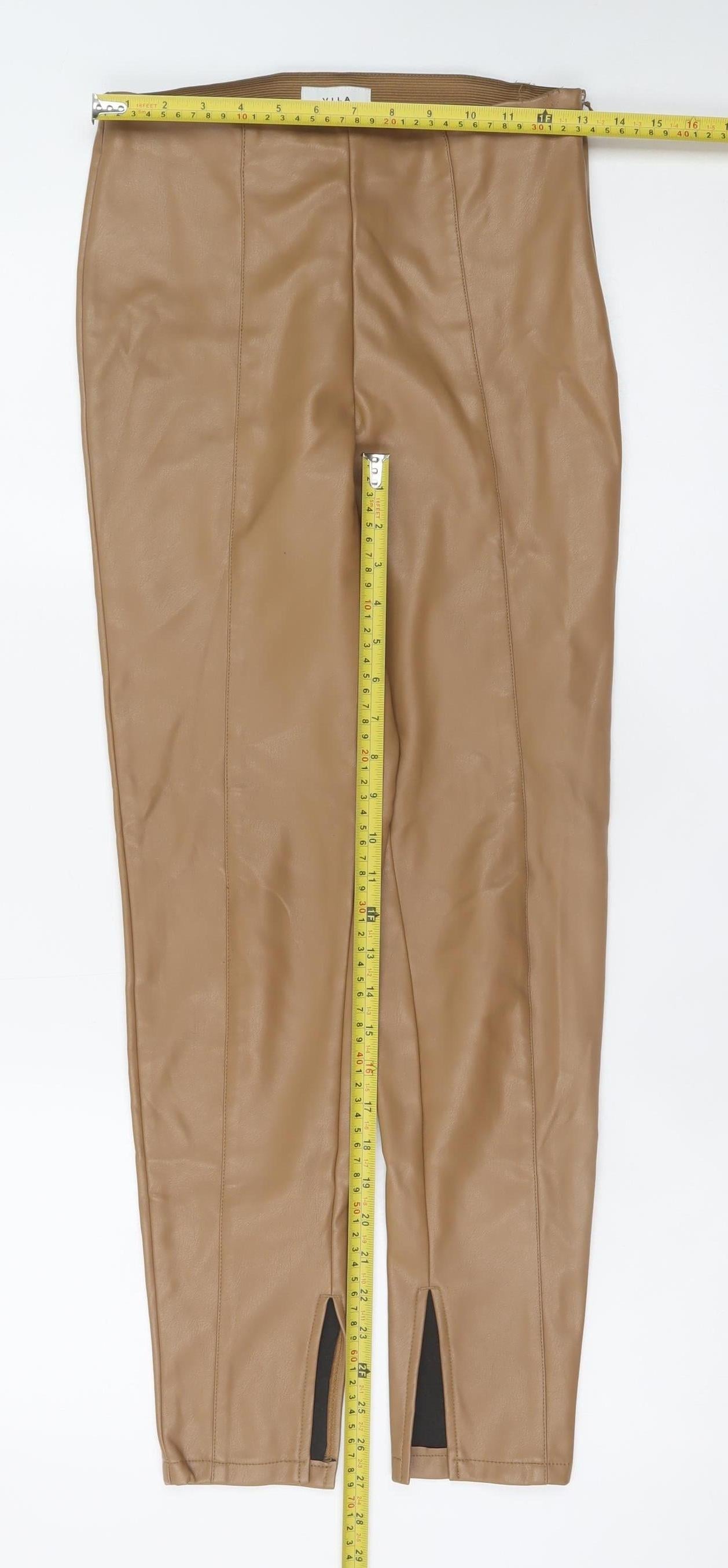 Vila Women’s Beige Faux Leather Skinny Leggings Size 6
