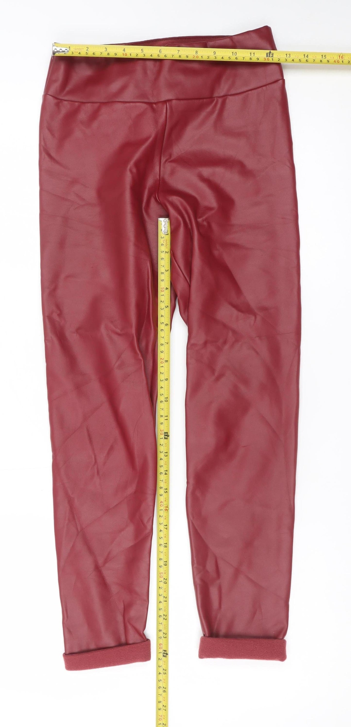Calzedonia Womens Red Faux Leather Lined High Rise Leggings Size S