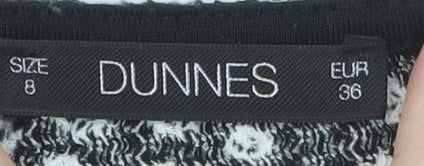 Dunnes Women’s Black Floral Mini Dress Size 8 V-Neck Long Sleeve