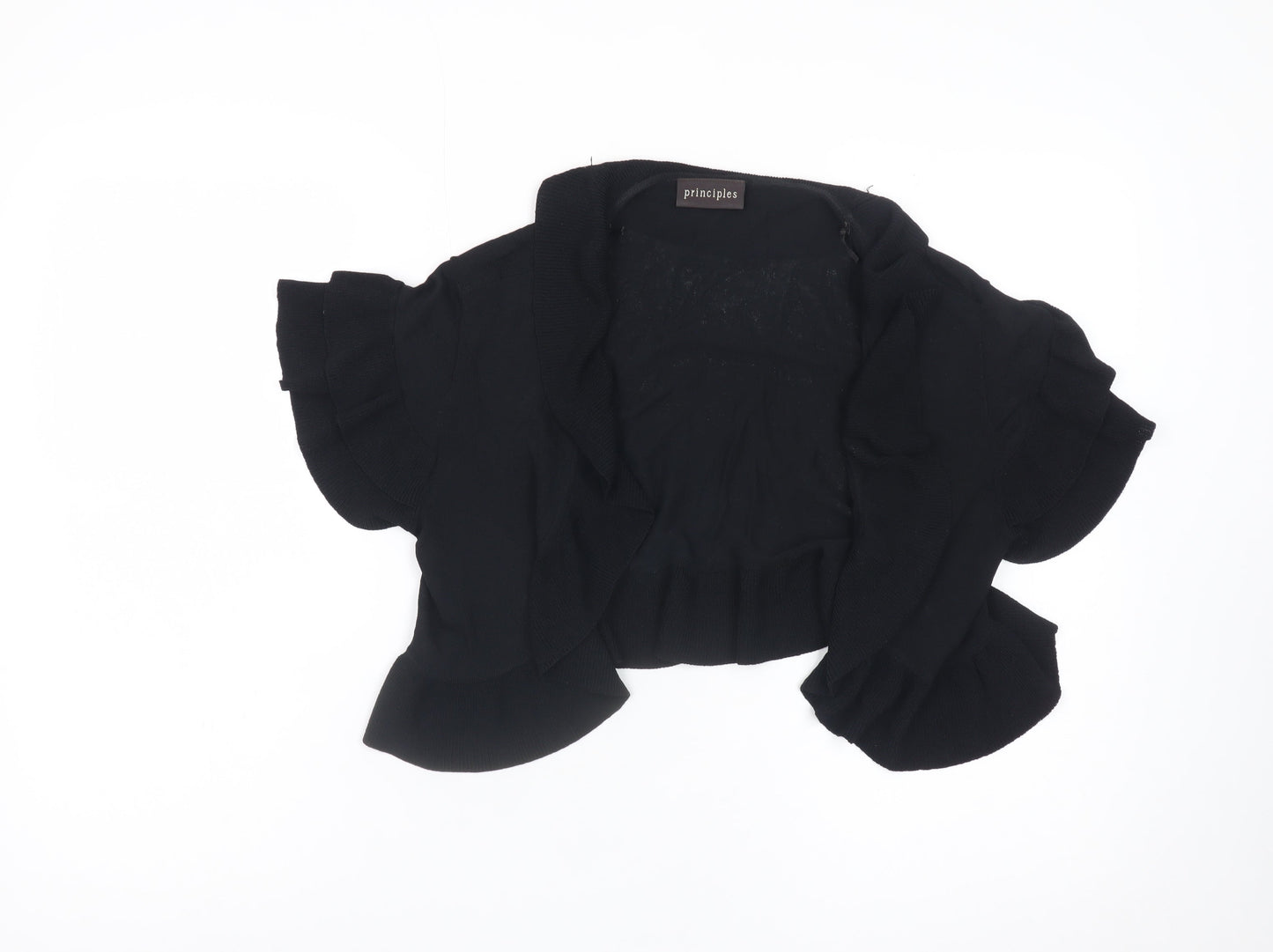 Principles Women's Black Size 14 Ruffle Short Sleeve Knit Shrug