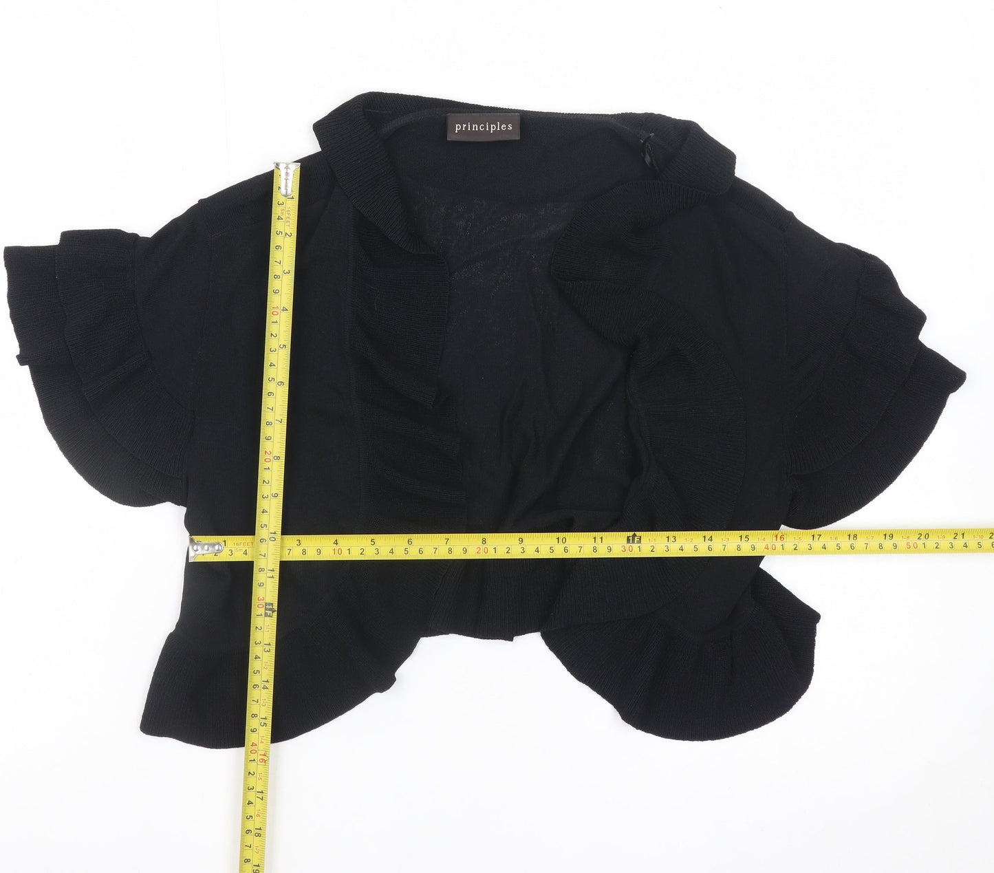 Principles Women's Black Size 14 Ruffle Short Sleeve Knit Shrug