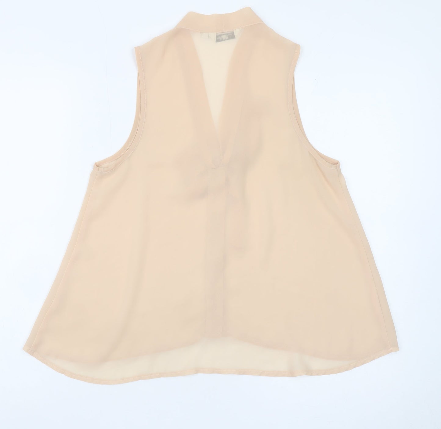 New Look Women Beige Sleeveless Bow Neck Chiffon Blouse Size 8
