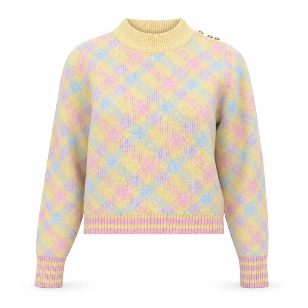 Zara Women's Multicoloured Mock Neck Argyle Wool Blend Jumper S