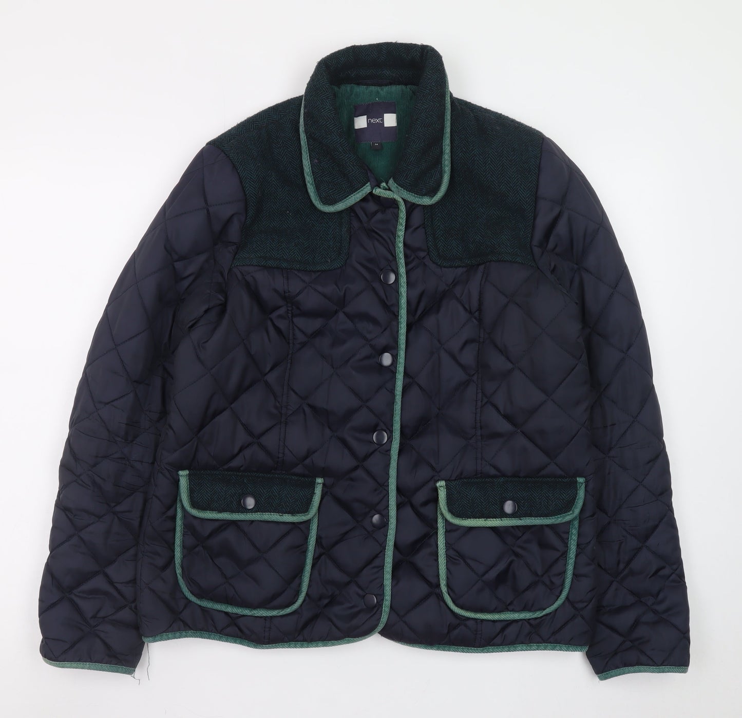 Next Women's Blue Quilted Mid-Length Jacket Size 14