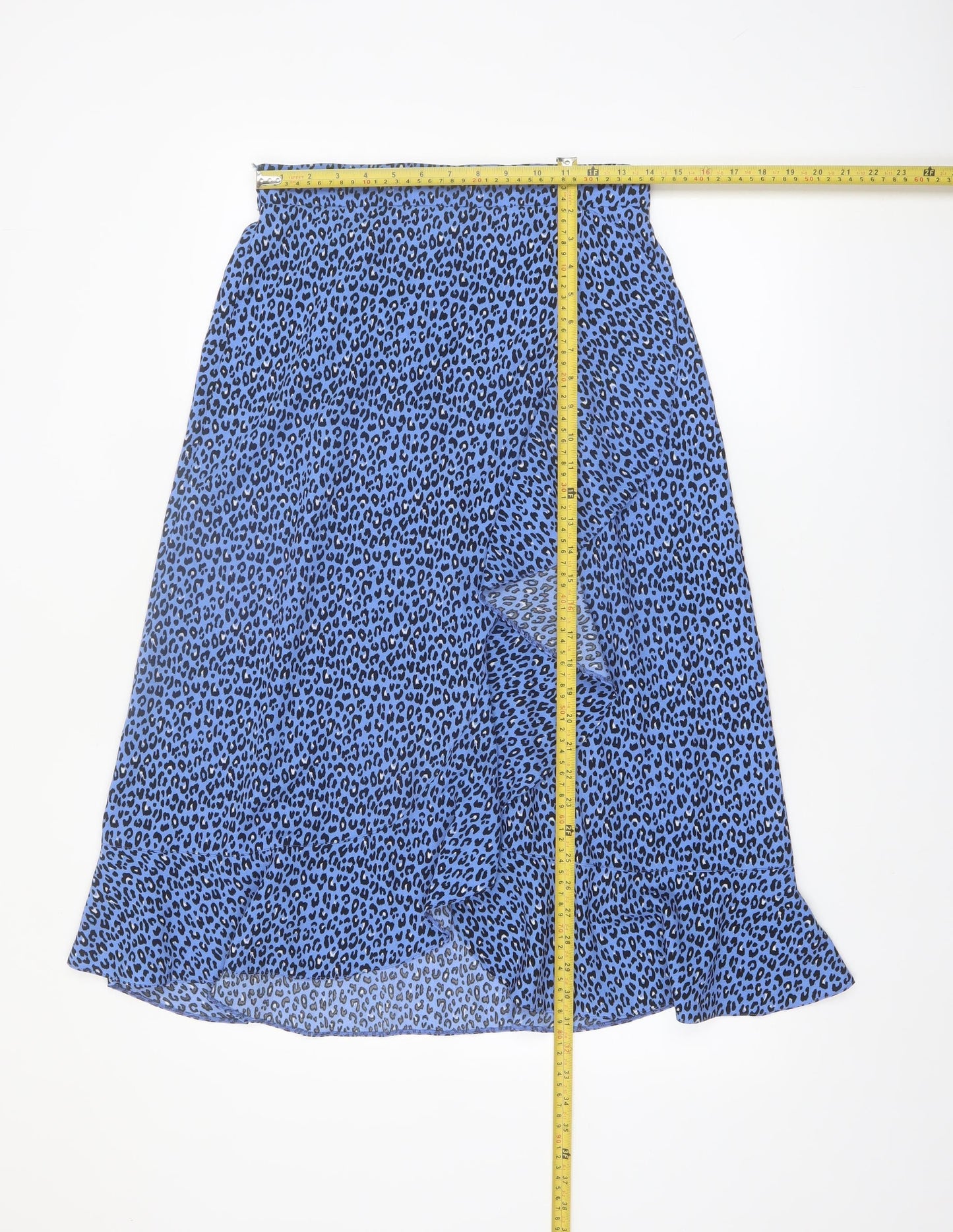 Dunnes Women Blue Animal Print Midi Wrap Skirt Size 8
