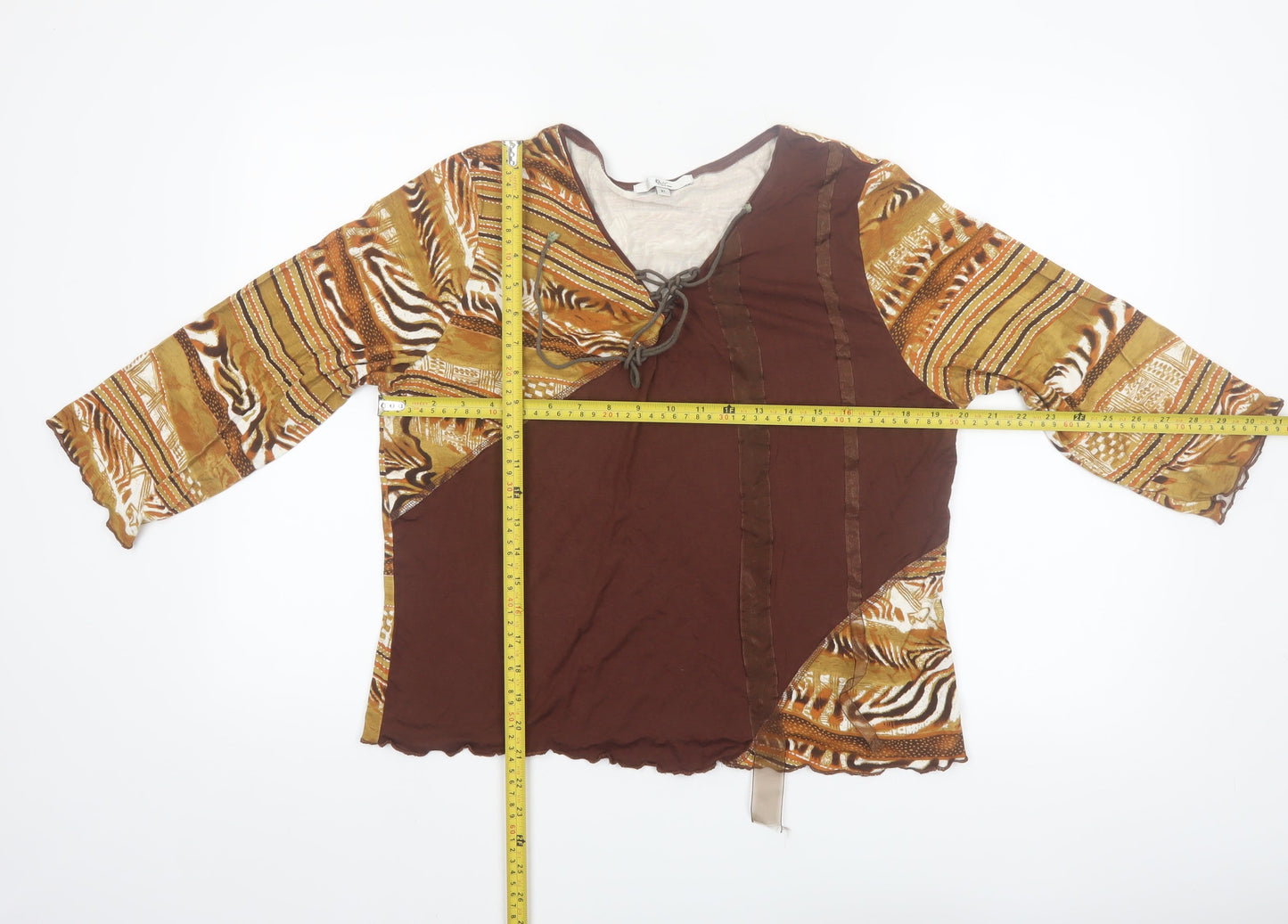 Klass Collection Women’s Brown Tribal Animal Print V-Neck Blouse XL