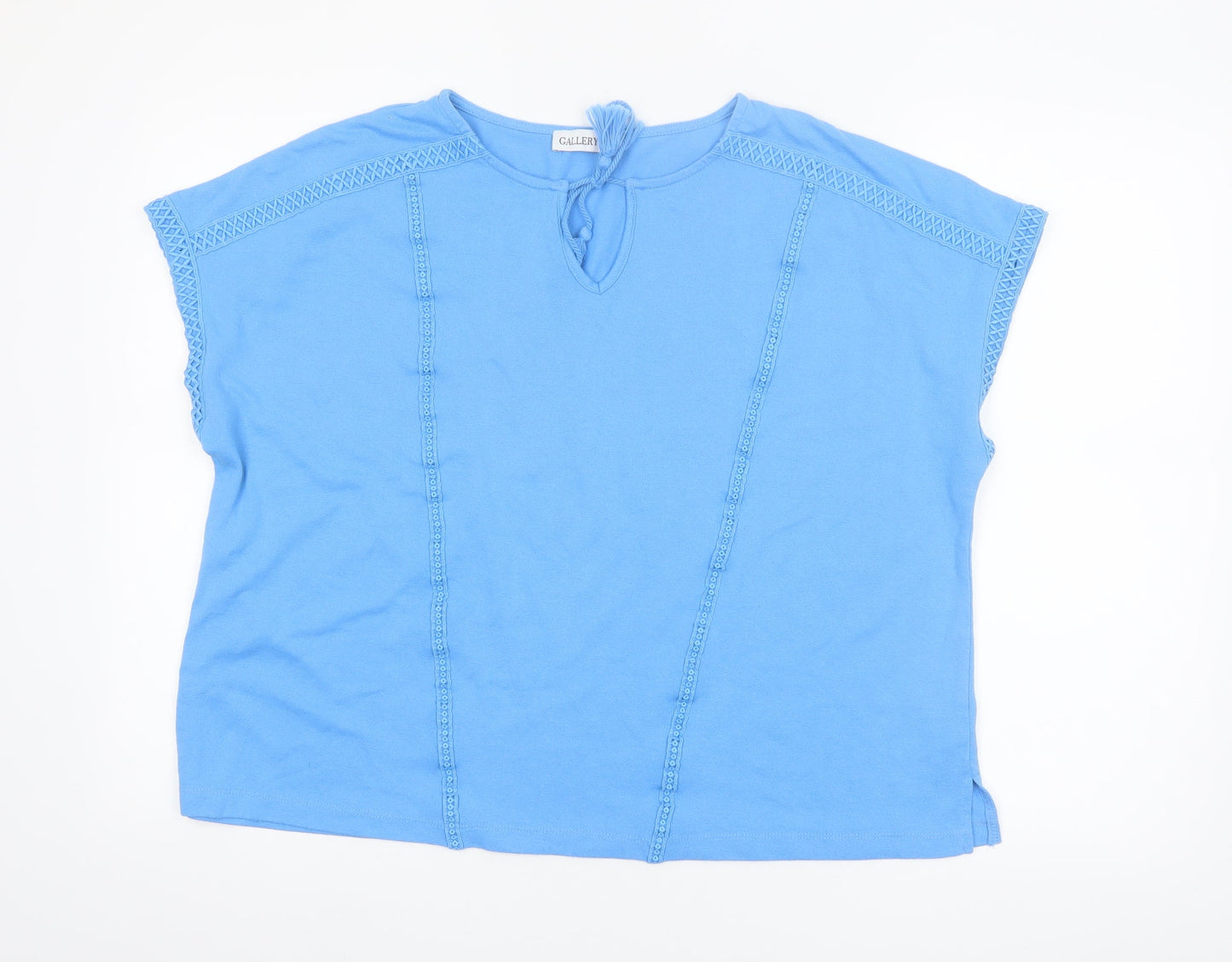 Gallery Womens Blue Crochet Trim Tunic Blouse Size L