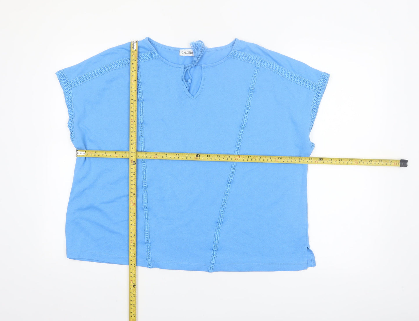 Gallery Womens Blue Crochet Trim Tunic Blouse Size L