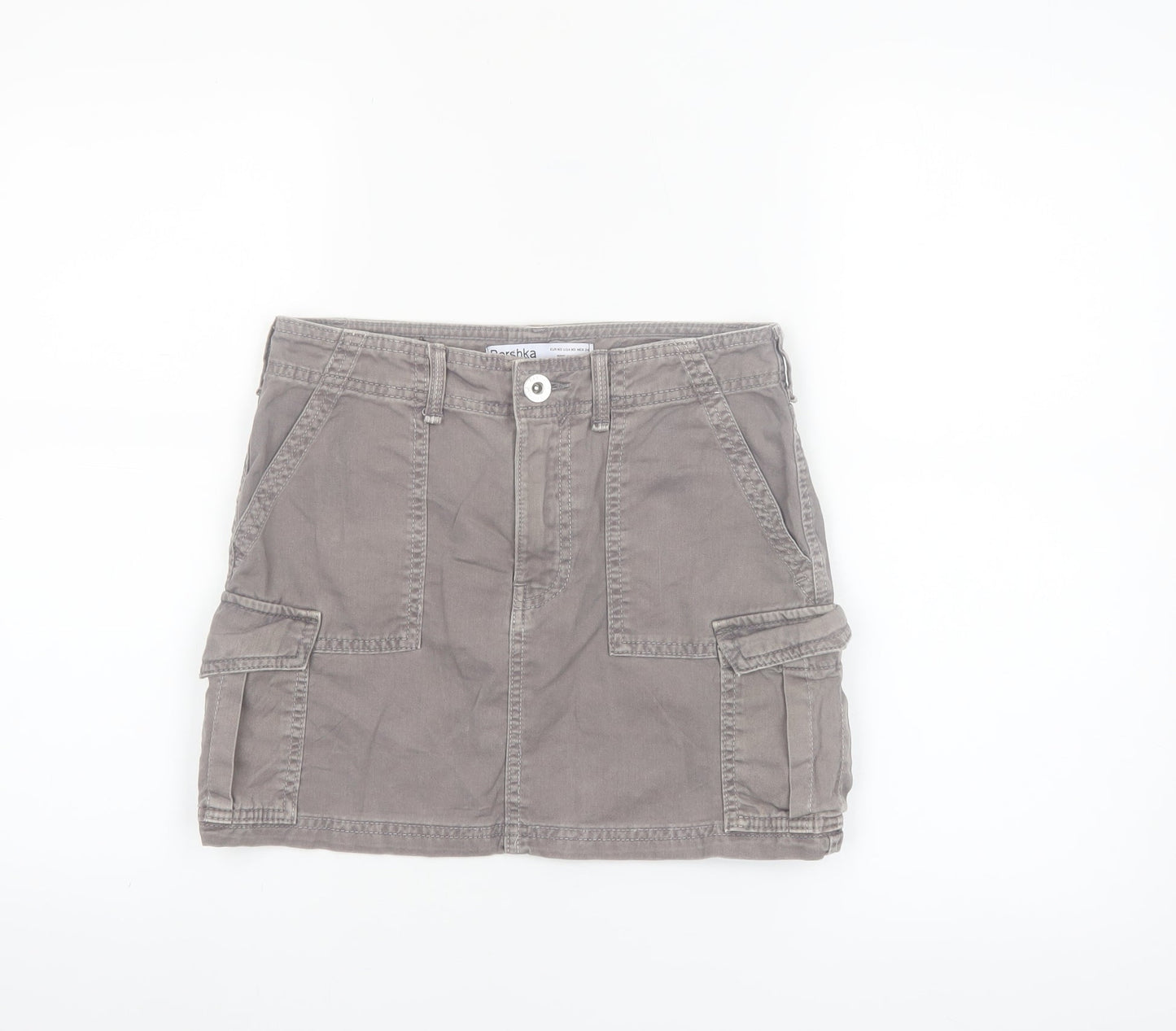 Bershka Women's Grey Cargo Twill Short Skirt XS