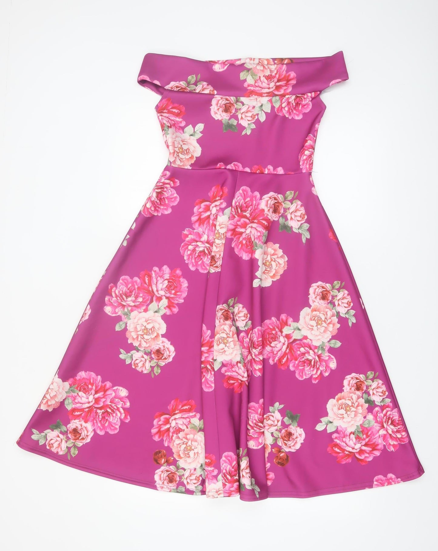 Boohoo Women’s Pink Floral Off Shoulder Fit & Flare Dress Size 8