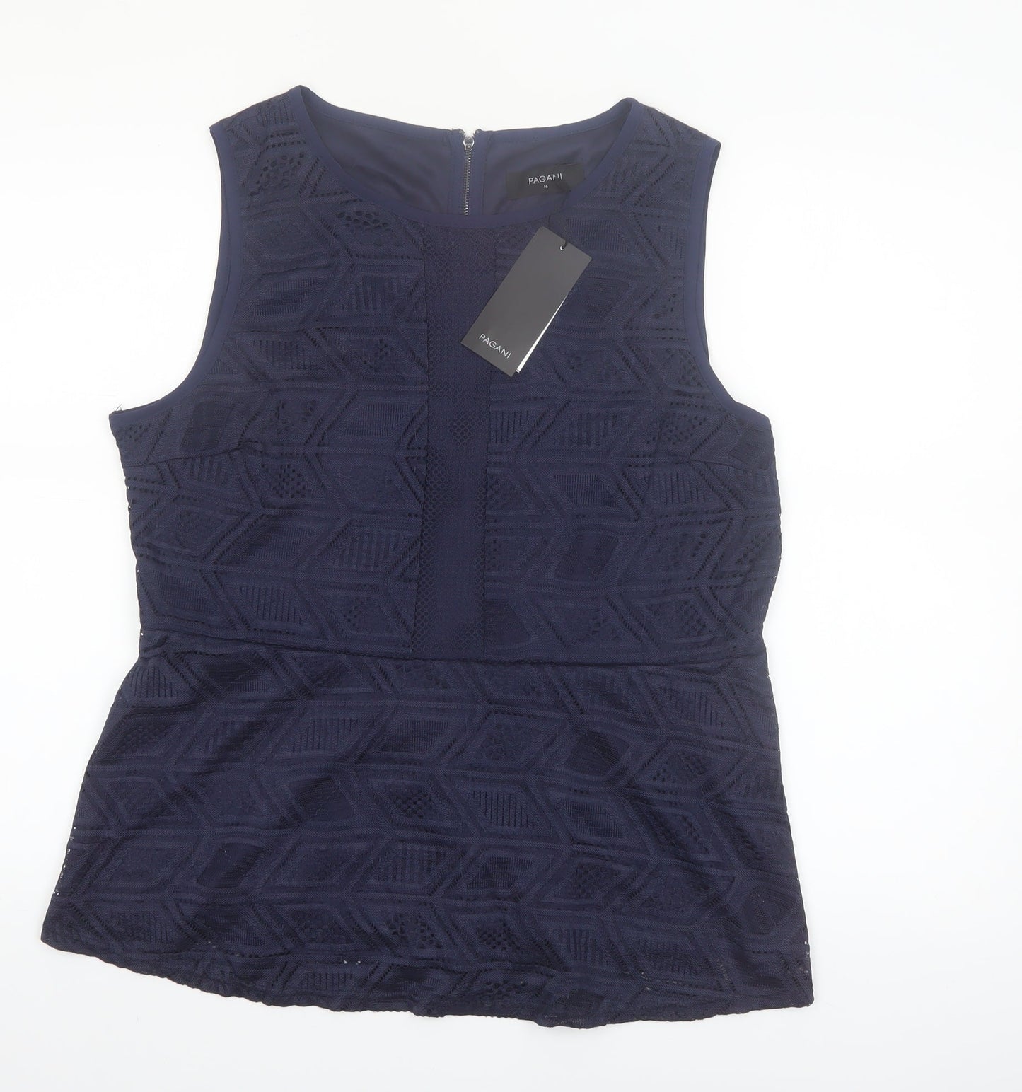 Pagani Women Blue Lace Tunic Sleeveless Blouse Size 16