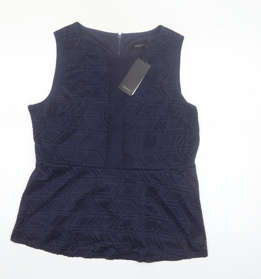 Pagani Women Blue Lace Tunic Sleeveless Blouse Size 16