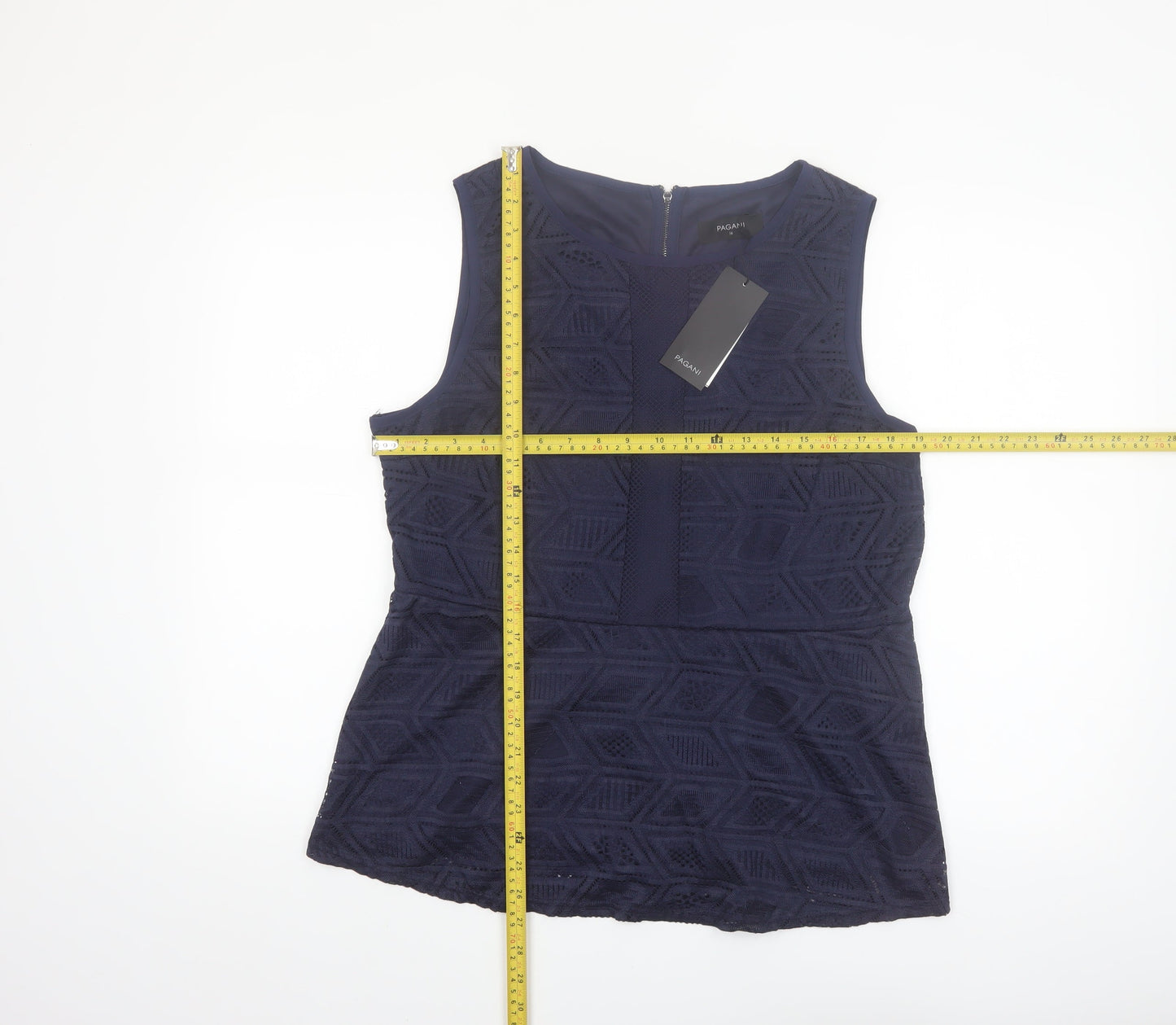 Pagani Women Blue Lace Tunic Sleeveless Blouse Size 16