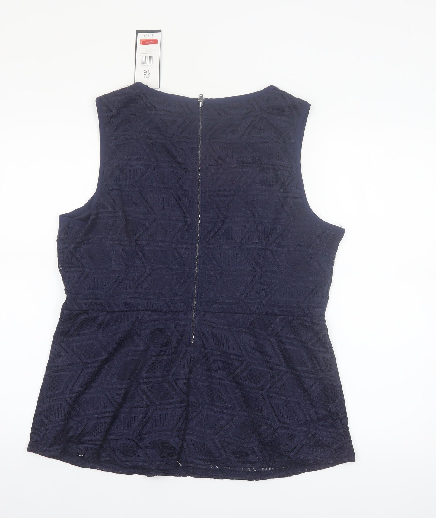 Pagani Women Blue Lace Tunic Sleeveless Blouse Size 16