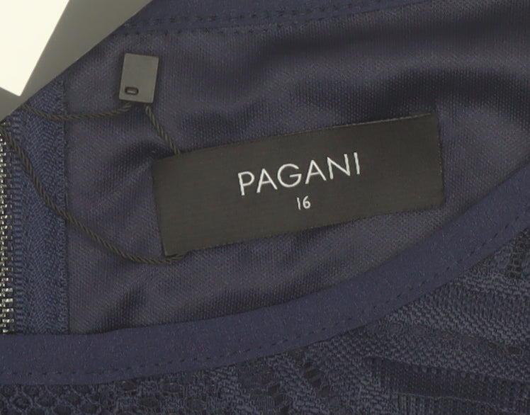 Pagani Women Blue Lace Tunic Sleeveless Blouse Size 16