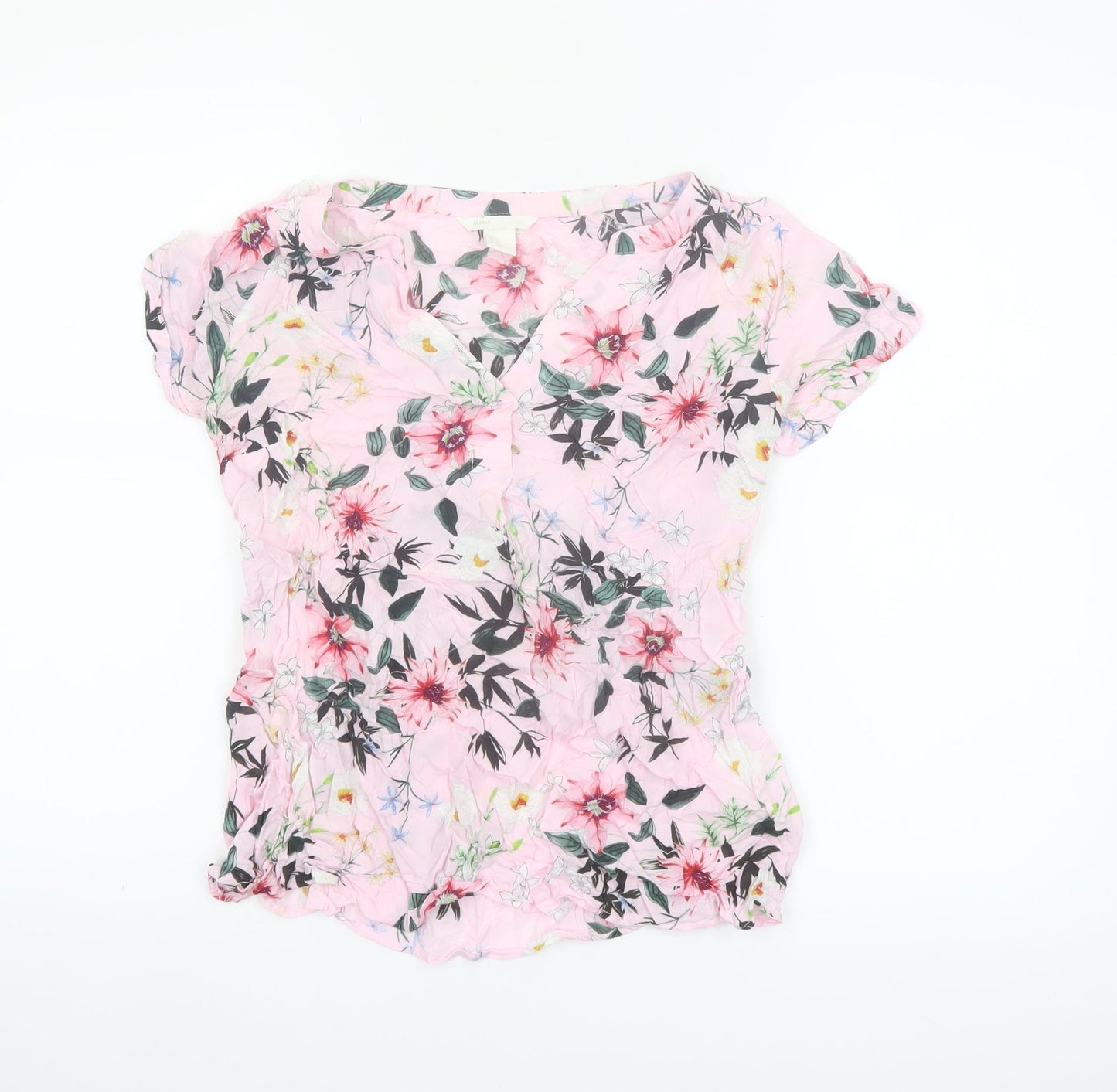 H&M Mama Pink Floral Viscose Maternity Short Sleeve Tunic Blouse Size S