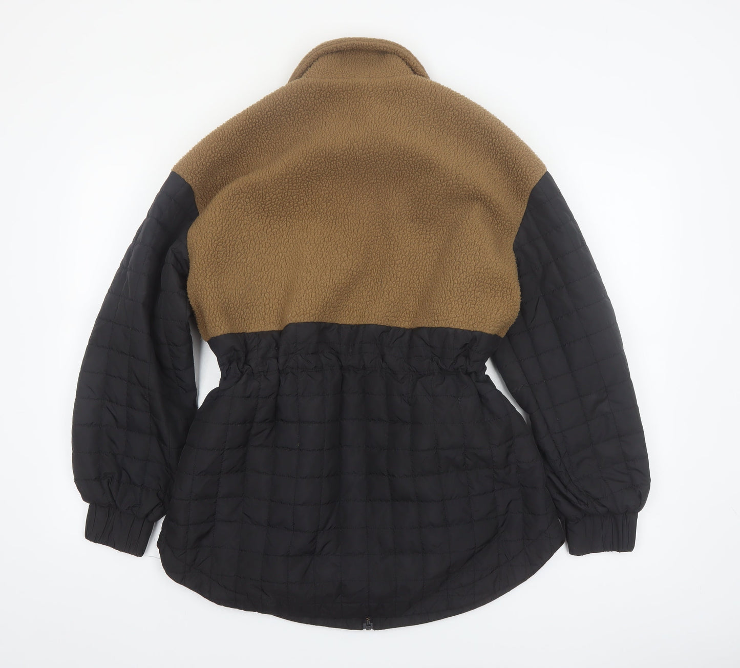 SELECTED FEMME Women's Brown Black Fleece Quilted Mid-Length Jacket Size 10
