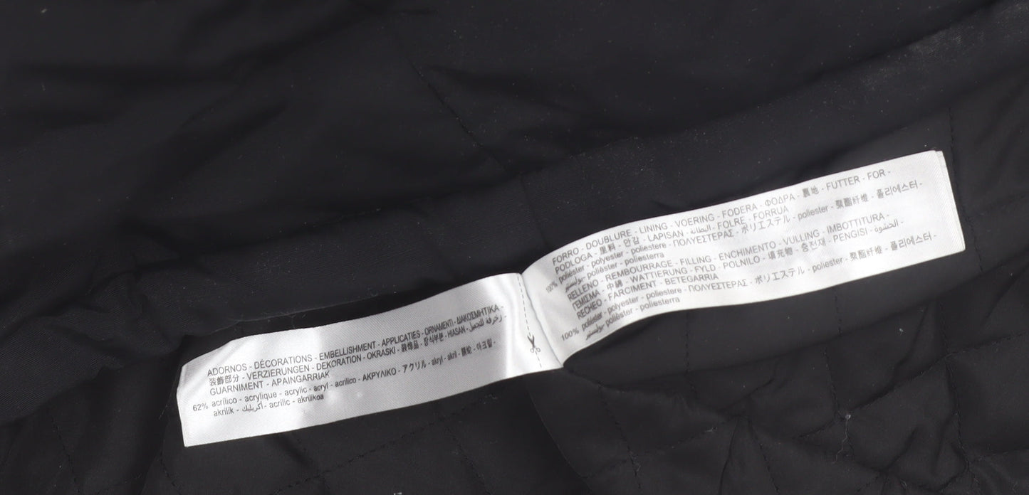 Zara Women Black Faux Fur Hooded Parka Coat Size 10