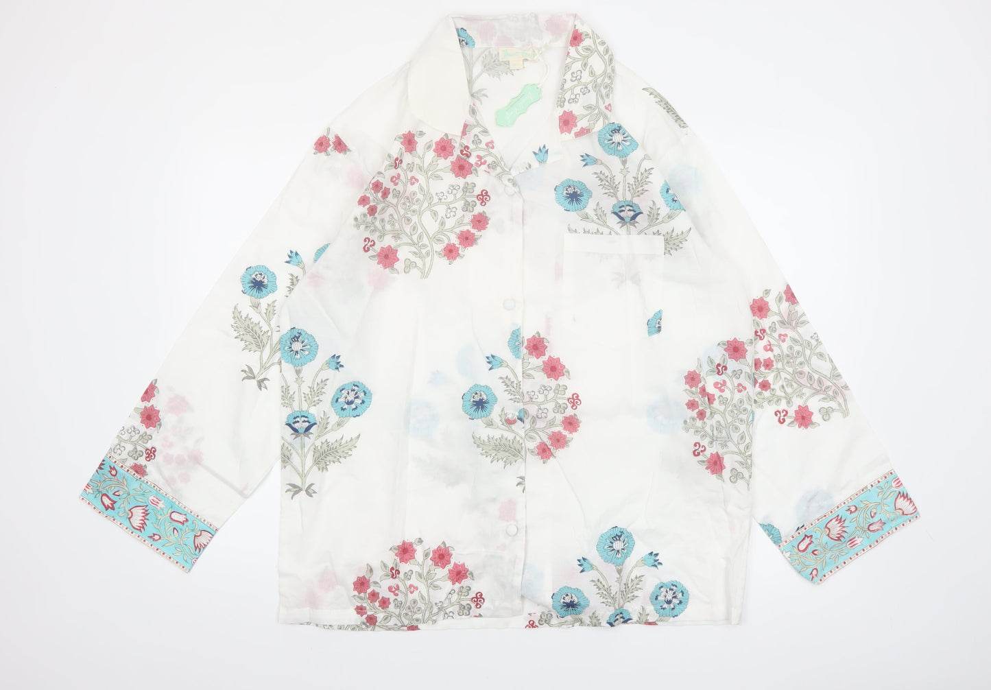 Powell Craft Womens White Floral Cotton Pyjama Top M