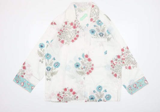 Powell Craft Womens White Floral Cotton Pyjama Top M
