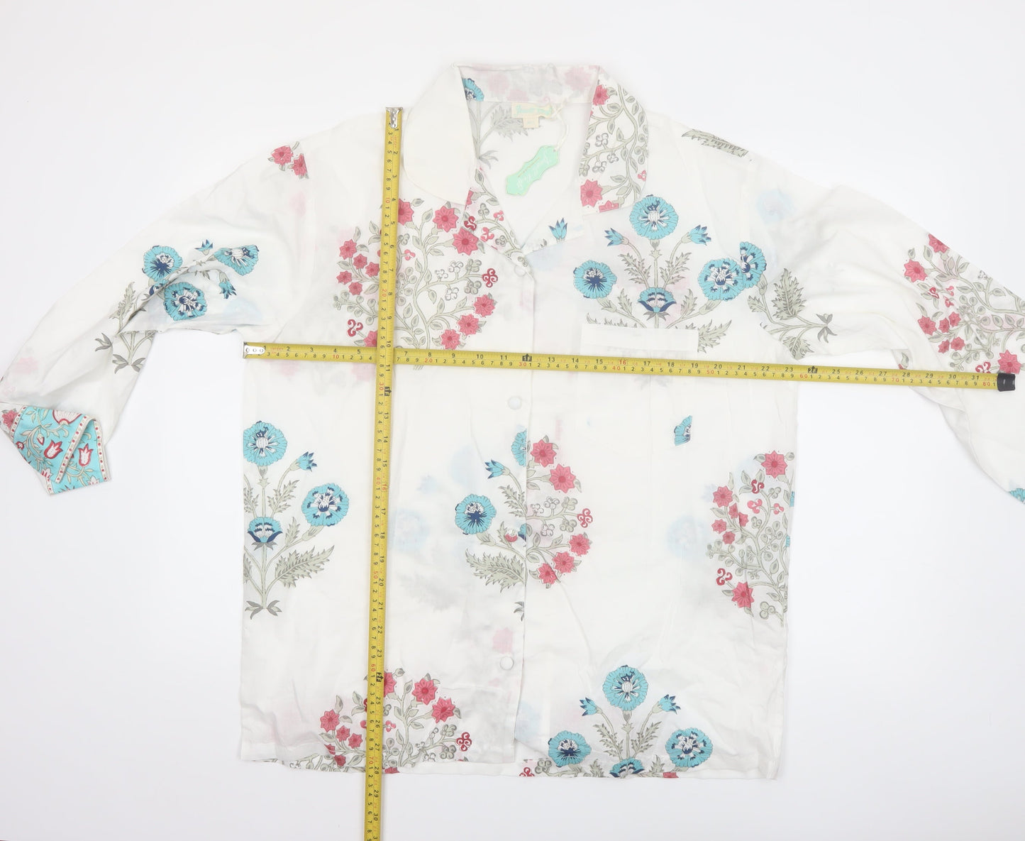 Powell Craft Womens White Floral Cotton Pyjama Top M