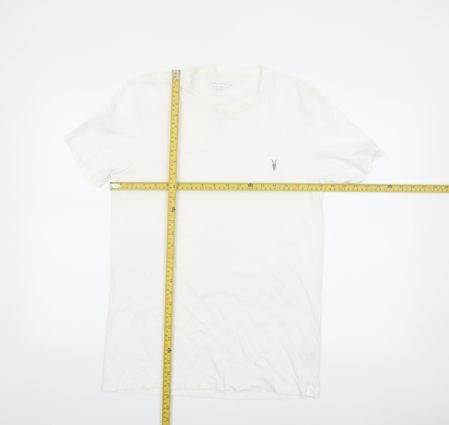 AllSaints Men's White Organic Cotton Crew Neck T-Shirt Size M