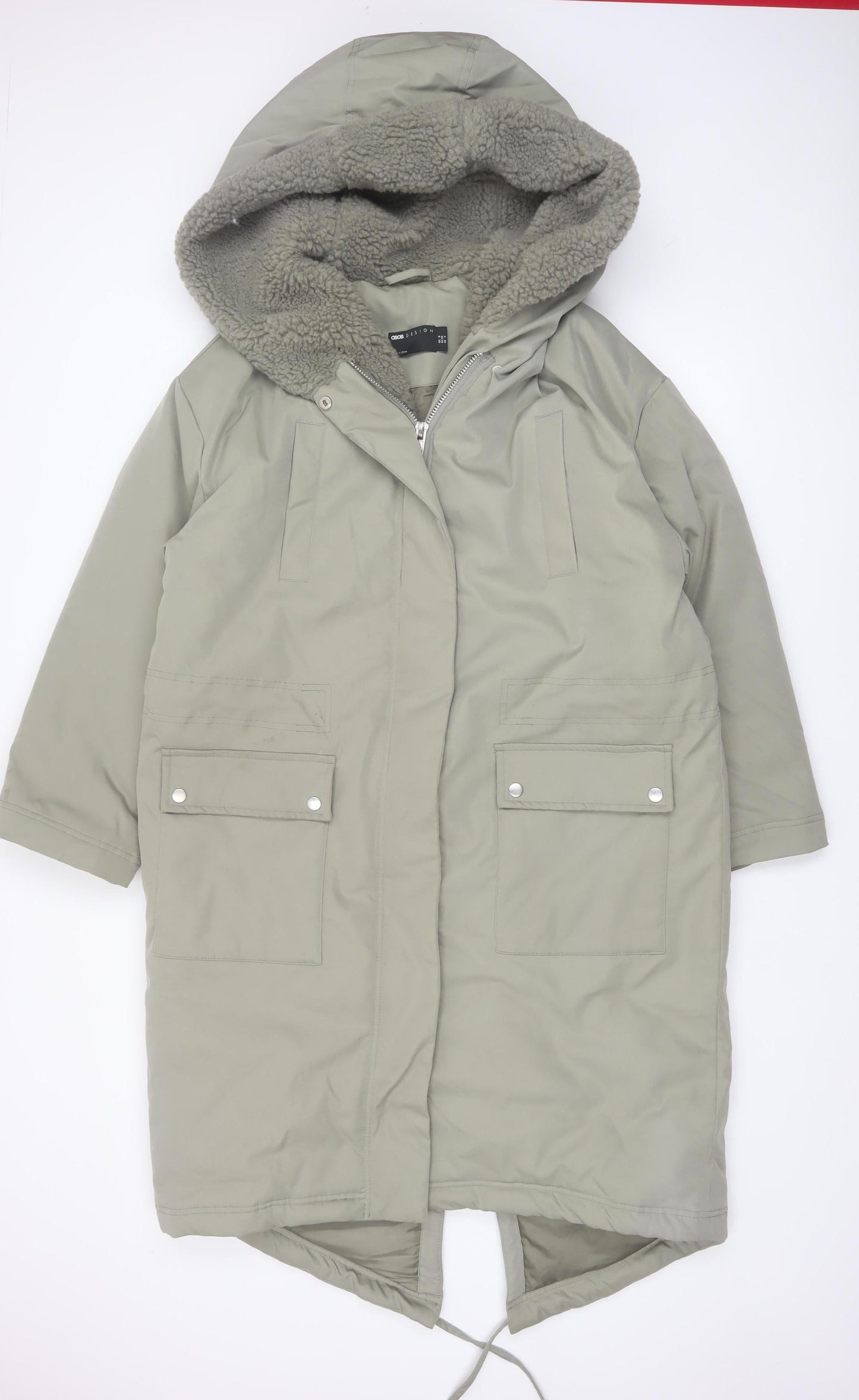 ASOS DESIGN Women’s Green Hooded Parka Coat Size 8 Long Lined