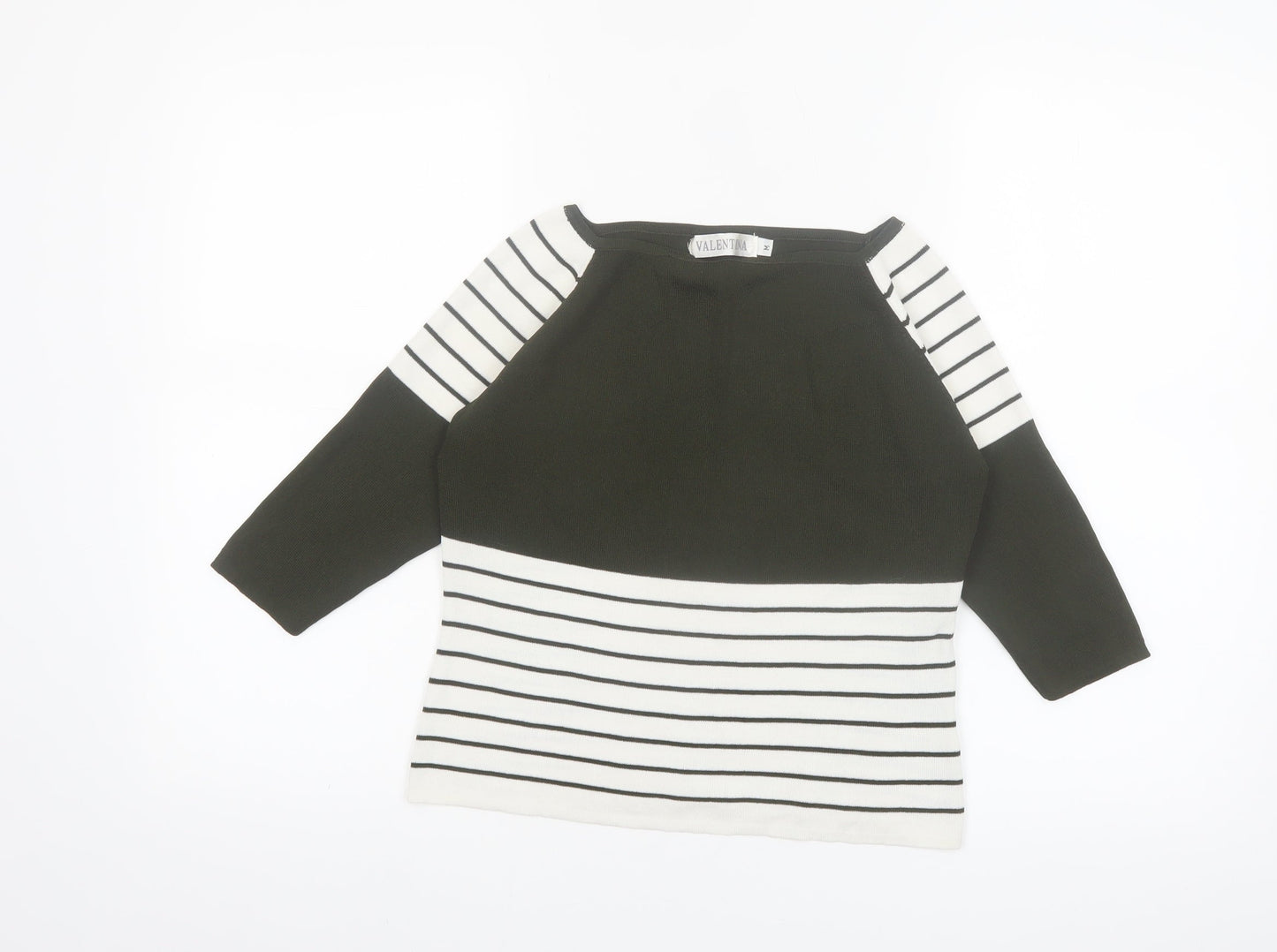 Valentina Womens Black Striped Boat Neck 3/4 Sleeve Knit Top M